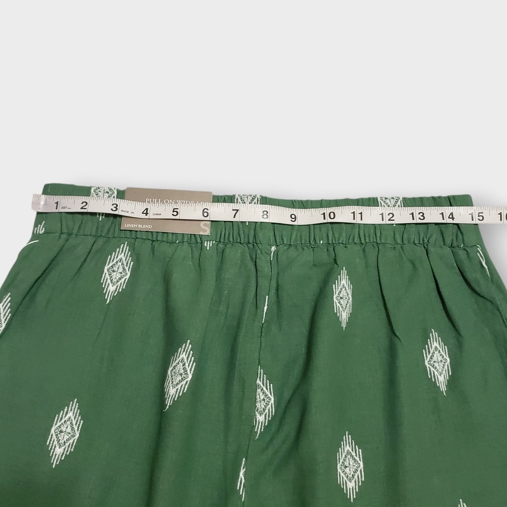 NWT Soft Surroundings Green Embroidered Linen Blend Wide Leg Crop Pants Small - Picture 8 of 12